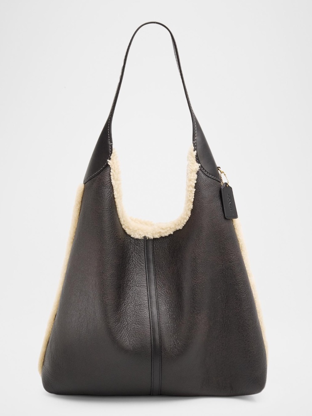 Coach Shearling Trim Leather Shoulder Bag NWT
